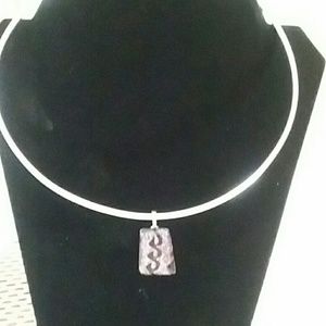 Dichroic glass base metal silver necklace